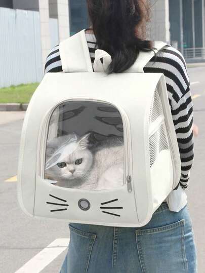 1pc Oxford Cloth Transparent Breathable Pet Carrier Backpack, Suitable For Small Dogs & Cats Up To 5.5kg, Can Be Worn As Backpack, Shoulder Bag Or Handheld, Large Capacity Portable Pet Travel Bag Cat Carrier Cat Backpack Bike Trailer