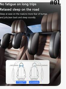 1 Set Zorunowa Solid Color PVC Leather Memory Foam Car Side Support Head Pillow Neck Pillow, Adjustable And Comfortable For Long Journeys - Multicolor - View 2