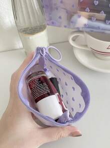 Women Travel Make Up Organizer Storage Pouch ,Mesh Cosmetic Bag ,Toiletry Clear Wash Bag, Back To School School Bag, Travel Essentials ,Travel Organizer ,For Beach Summer Vacation Makeup Organizer, Makeup Storage Bag, Mini Pouch Travel Small Makeup Case Accessories((Printing Position Is Random) - Purple - View 2