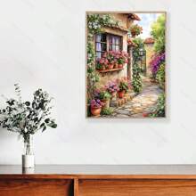 JOZYSH 1 pieza, Juego de bordado de punto de cruz para decoración de pared de sala de estar, dormitorio, hogar. Kit de manualidades de punto de cruz que incluye dibujos impresos, tela bordada impresa, hilo, aguja e instrucciones. Hermoso jardín, 30x40cm/11.8x15.7in
