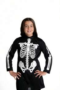 Ciao Skeleton Girl Costume Disguise Fancy Dress Dress (Size 7-9 Years) With Printed Pantyhose