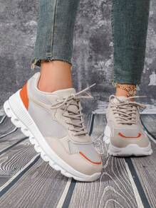 Lightweight, Breathable And Comfortable Beige Casual Walking Shoes For Women, Unisex Sports Sneakers, Versatile, Lace-Up, Multi-Function Casual Outdoor, Work, Daily, Hiking Shoes - Gray Powder Blue - View 2