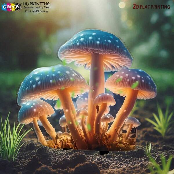 Whimsical Glowing Mushroom Garden Stakes With Stained Glass Effect – 20x18cm/7.8x7" Acrylic Light Catcher Decor For Plant Pots, Vibrant Outdoor Accents – Unique Mother's Day Gift For Fantasy Gardens (Energy-Free Design)