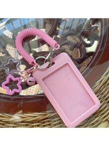 1PC 3-Inch ID Protective Cover,Transparent Acrylic Spring Wristband Card Holder,Transparent Shooting Star Standing Card Sleeve With Keychain - Protective Clear Plastic Cover,Transparent Wave-Shaped Photocard Holder For Student Bus ,Campus Lunch Card,Lightweight Durable Keychain Pendant With Spring Attachment ,Cute Accessory For Everyday Use,Student Card Holder - Multicolor - View 6