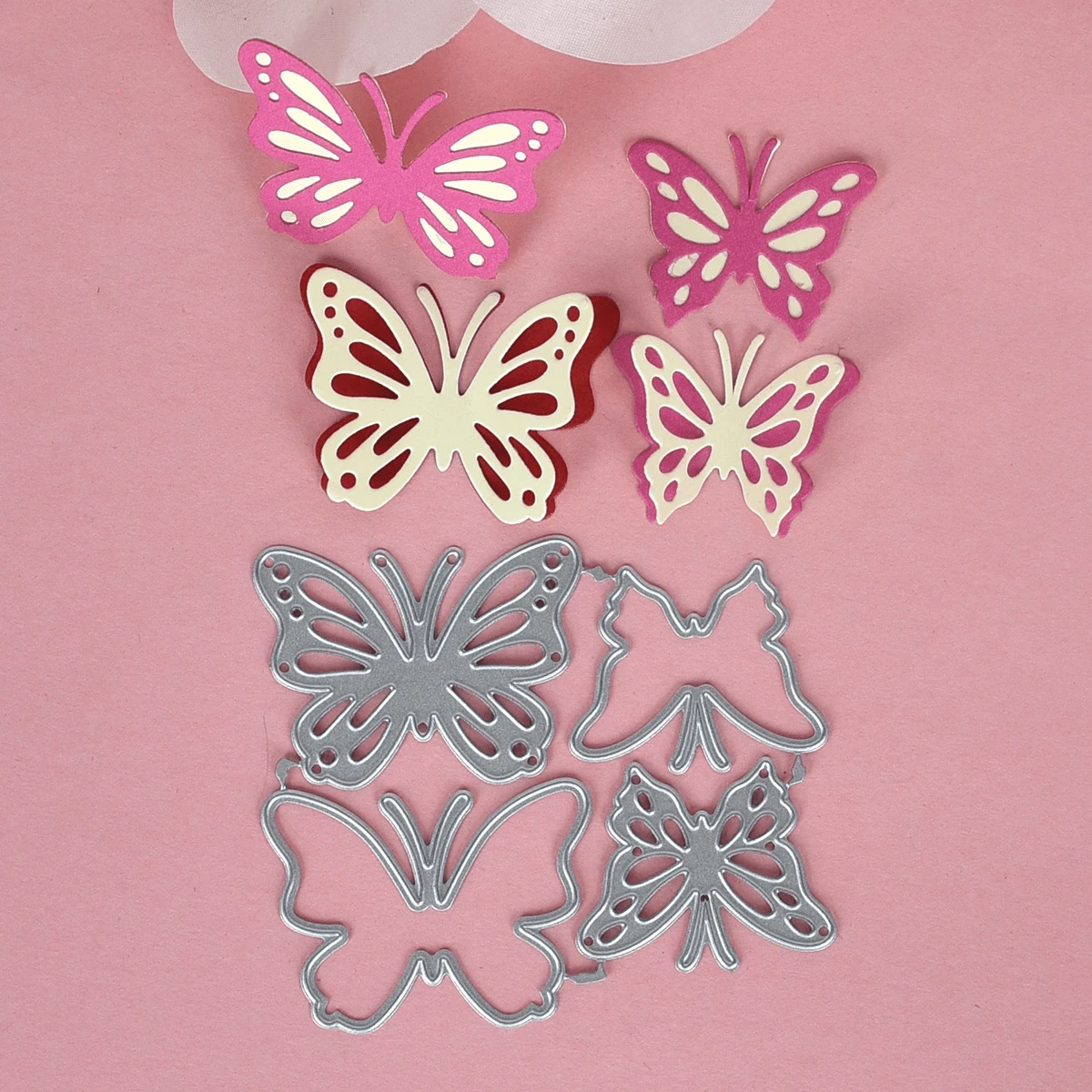4PCS Metal Butterfly Frame Stamps Cutting Dies Stencils For DIY Scrapbooking, Decorative Embossing, And Handcraft Die Cutting Templates - Silver - View 1