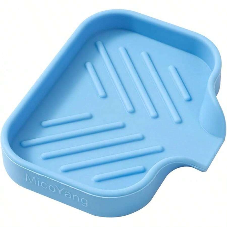Silicone Bathroom Soap Dishes With Drain Spout-Bathroom And Kitchen Sink Organizer,Sponge Holder,Dish Soap Tray,Perfect For Dispenser,Scrubber,Bottle,Cup On Sink Or Counter-Coffee 4.9"*3.2" - 藍色 - 查看 1