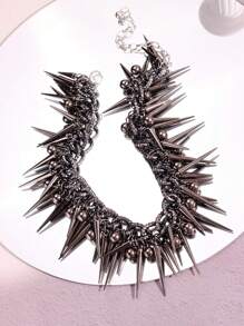 1pc Fashionable Extravagant Gothic Punk Chic Y2K Intricate Spiked Multi-Layer Choker Necklace, Women Everyday Wear & Festive Party Jewelry