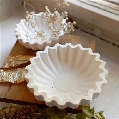 1pc Wave Rim Silicone Dish Bowl Mold, Large & Small Size, DIY Cement, Gypsum, Clay, Resin, Concrete, Candle Storage For Home Decor, Jewelry Holder, Craft Making