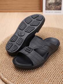 全新厚底男士阿拉伯风格拖鞋，时尚系带一脚蹬沙滩凉鞋，防滑