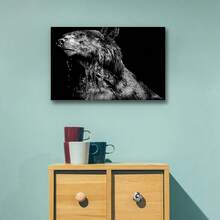 Framed Canvas Animal Wall Art Modern Paintings Decorations Vintage Water Dripping Wild Bear Black & White Horror Canvas Artwork Prints For Bedroom Office Kitchen  Poster