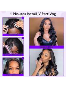 ZHENDEFA 150% Density Brazilian Virgin Hair V-Part Wig, Upgraded U-Part Wig, Water Wave, Suitable For Beginners, No Sewing, No Glue Required, Natural Black Color