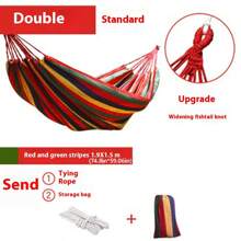 1 Set Of Hiking, Camping, Canvas, Single And Double Hammocks, Outdoor Camping, Leisure, Indoor Swing, Thick Striped Hammock