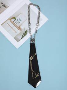 1个DIY吉他星形金属链条领带夹，休闲领带配饰，适合大学、派对、演出、圣诞节装饰等场合。