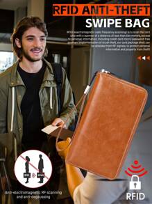 XAXRE 男士 RFID 钱包 PU 皮革信用卡夹 拉链钱包 漂亮柔软腕带钱包 手拿包旅行钱包 适合青少年夏季休闲户外运动或度假旅行或毕业礼物或生日礼服配饰 - 均碼 - 查看 5