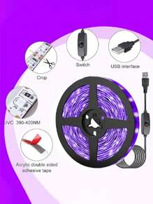 LED UV Black Light Strip Purple LED Light Strip USB Interface With Switch UV LED Non Waterproof Black Light Suitable For Fluorescent Dance And UV Body Coating