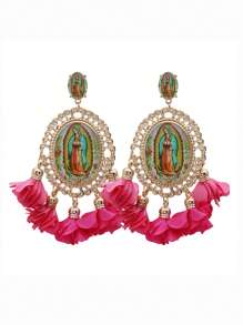 1pair Bohemian Floral Drop Earrings For Women Long Religious Flower Dangle Earrings, Festival Party Jewelry, Vacation Style Accessories