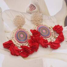 1 Pair Bohemian Romantic Floral Statement Earrings Women's Elegant Vintage Pattern Large Hoops For Holiday Fashion Jewelry