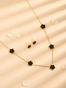 Bộ trang sức 3 món bằng thép không gỉ và xà cừ trắng hình hoa 5 cánh, gồm bông tai và dây chuyền, thích hợp làm quà tặng cho bạn gái/sinh viên. - Dây chuyền + bông tai hoa 5 lá - Xem 18