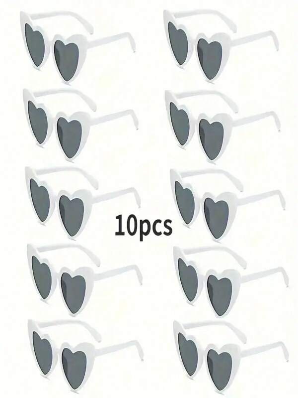 10 Pairs Stylish Heart-Shaped Eyeglasses For Men & Women, Retro Heart Shape Fashion Glasses - White Frame With Gray Lens, Suitable For Wedding, Party, Photography Props, Accessory, Holiday, Wedding, Birthday, Party, Street Photography Decoration, Ideal For Casual Outings, Club Activities, Festivals, Leisure Glasses, Fun Design, Cute Glasses