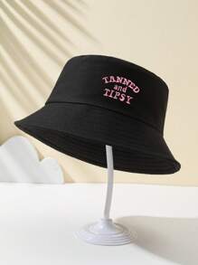 1pc Women's Fox Letter Embroidered Bucket Hat, Outdoor Sports Travel Beach Essential, Breathable Fashion Versatile Sun Hat - J - View 2