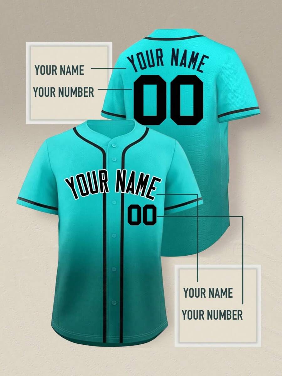 Custom Name & Number Lightweight Baseball Jersey - Personalized Men's Training Shirt, Breathable Button-Up Sports Top For Athletic Performance - Cadet Blue - View 1
