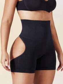 1pc Women Shapewear High Waist Seamless Thong Bodysuit, Black - Black - View 5