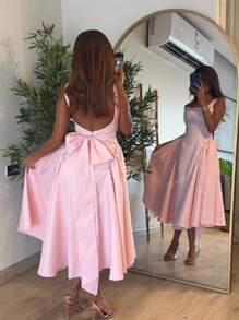 Vestido de Floreya 2025 Primavera/Verano elegante con cintura ceñida y tirantes, vestido de unicolor con diseño de cintura ceñida y moño en la espalda, vestido de estilo francés con tirantes