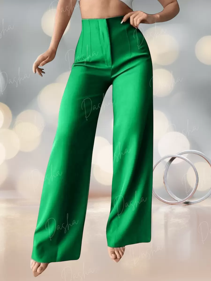 Flared Trousers With Pleat Detail. - Green - View 1