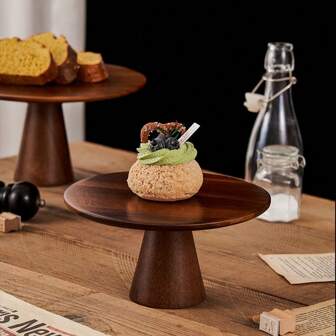 Retro Sandalwood Cake Display Stand, Dessert Tray, Home Living Room Sweet Snack Plate, Birthday Party Elevated Cake Stand
