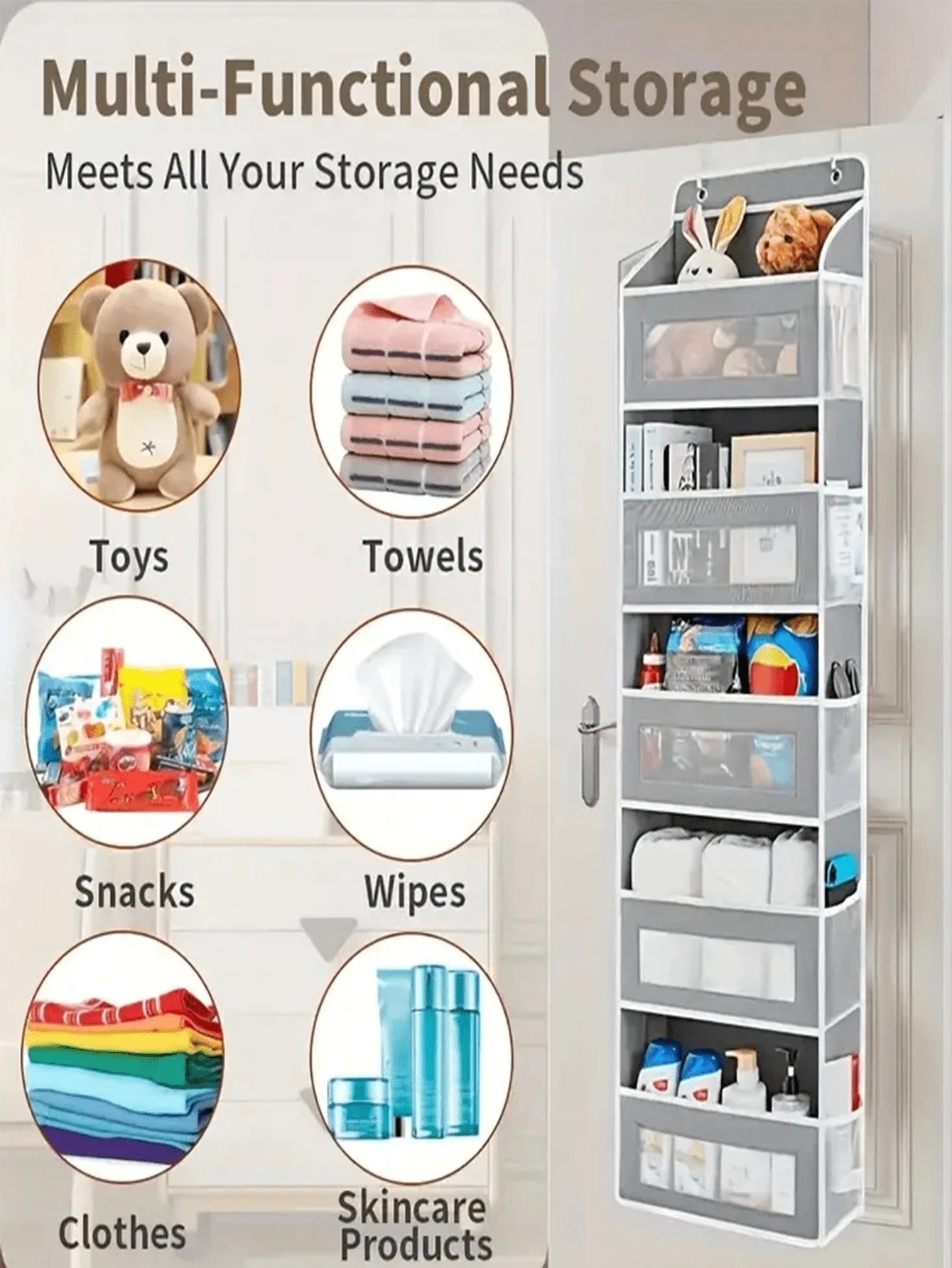 1 Piece Of 4/5 Layer Door Hanging Storage Bag, Shelf Wall Hanging Storage, Non-Woven Fabric, Foldable, Additional Storage Space, Suitable For Family Bedrooms, Dormitories, Storage Rooms, Bathrooms, Living Rooms, Kitchens