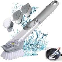 Slouchy Dishwashing Brush, Soap Dispenser Scrubber Brush, Self-Filling Long Handle Pot Scrubber Brush Kitchen Scrubber Brush Crafts Non-Stick Oil Scrubber Brush Cleaning Brush, Hydraulic Leak Proof Sealed Pot Brush, Replaceable Brush Heads And Sponge Heads, 2025 New Kitchen Dish Brushes, Efficient Kitchen Cleaning Tools