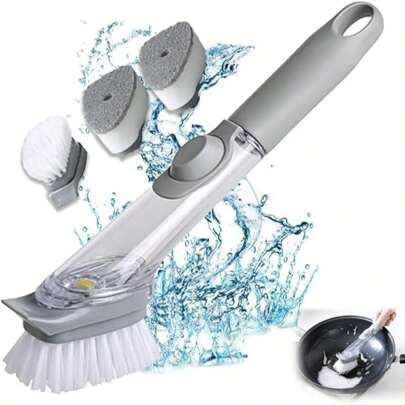 Cepillo para lavar platos tipo holgado, cepillo dispensador de jabón, cepillo de mango largo que se rellena solo para ollas, cepillo de cocina para limpiar, cepillo artesanal antiadherente para aceite, cepillo hidráulico hermético para ollas, cabezales de cepillo y esponja reemplazables, nuevos cepillos para platos de cocina 2025, herramientas de limpieza de cocina eficientes