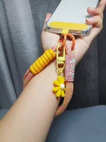 Polyamid Armband Handyband, mit gewebtem Riemen und Gänseblümchen Details - unisex Handyverlust-verhindernd, geeignet für Reisen und Outdoor-Nutzung, Geschenke für Mutter, Familie, Freunde, Geburtstag, Feiertage, Handycharm, Handykette