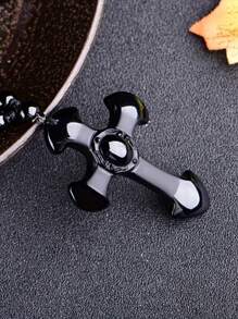 1 chiếc bùa hộ mệnh may mắn kiểu dáng tôn giáo cổ điển, mặt dây chuyền hình thánh giá bằng đá obsidian đen thời trang (Dành cho nam giới) - màu đen - Xem 8