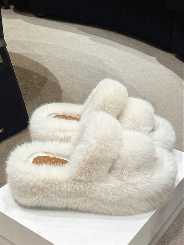 Pantuflas con suela gruesa y pelo sintético para uso exterior de mujer, nuevas para primavera 2025; Sandalias con cierre deslizante para uso interior en el hogar, nuevas para otoño 2025; Pantuflas de mujer para primavera y otoño