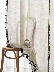 1pc Countryside Retro Black Fringed Lace Sheer Curtain Panel - Multicolor - View 6