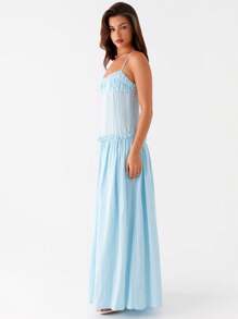 Women's Delicate Straps Smocked Bodice Maxi Dress Ideal For Summer Soirées - 藍色 - 查看 5