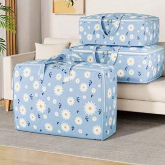 1/3pcs Portable Clothes Storage Bag, Daisy Pattern Handbag Organizer, Nonwoven Fabric Foldable Storage Bag, Waterproof Moisture-Proof Thick Quilt Bag, Large Capacity Household Moving Packing Clothes Bedding Organizer Bag, Suitable For Traveling Or Home Storage, Moisture-Proof Anti-Dust, 4 Season Quilt Storage Bag, Huge Capacity, Bedding Packing, Clothes & Quilt Storage, Suitable As Gift For Friends And Family, Holiday Gift, Mother's Day