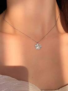 BALMORA 1pc Sterling 925 Silver Fashionable Cute White Shell Cat Claw Pendant Necklace For Women Clavicle Chain Daily Wearing Friendship Party Jewelry Gift - Silver - View 3