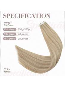 Extensiones de cabello humano de color #27, cinta adhesiva, rubio, de 16 a 26 pulgadas, brasileño, rubio, liso, 50 g, 20 unidades - S18/613 - Ver 4