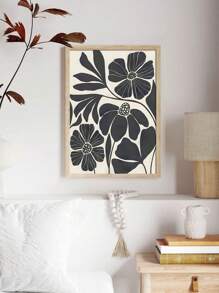 1 件抽象植物可印刷艺术、米色黑色墙壁艺术、中性植物米色可印刷艺术、花卉插图植物海报，无框 - 彩色 - 查看 3