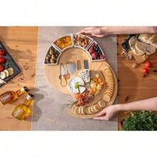 Cheese Board And Platter Set - Made From Acacia Wood - US Patented 13 Inch Cheese Cutting Board And Knife For Entertaining And Serving - 4 Knives And 4 Bowls