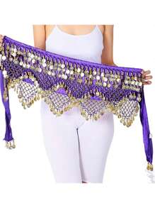 Female Belly Dance Waist Chain Shiny Coin Belly Dance Hip Scarf Velvet Dance Costume Oriental Hip Scarf Belt Jewelry - Multicolor - View 9