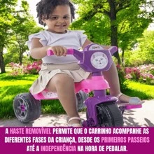 Carrinho de Passeio Triciclo Kemotoca Gatinha Aranha Motoca Velotrol Quadriciclo com Haste Empurrador e Pedal Brinquedo Infantil Menino Menina Criança Bebe Andador Barato - Rosa - Visão 6