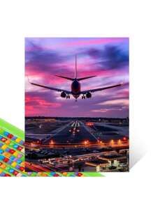 DIY Diamond Painting Set, DIY Airplane Landing Diamond Painting Set Fully Round Diamond, Home Decoration Crafts