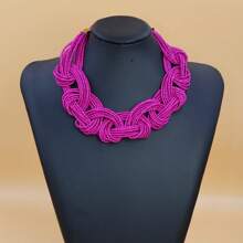 1pc Handmade Multi-Layer Rice Pearl Necklace, Bohemian Retro Style Necklace - Knotted Braid Necklace - View 14