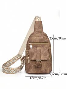 Retro Multi Pockets Chest Bag Soft Pu Leather Crescent Bag Motorcycle Sling Backpack - Brown - View 5
