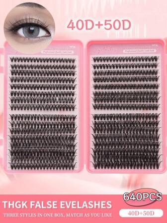 640 st. D-curl ögonfransförlängningskluster, 40D+50D curl, 8-16 mm, gör-det-själv ögonfransförlängningskit för naturligt utseende, ultratjocka, eleganta, ultramjuka, ultralätta, återanvändbara lösögonfransar i ett segment. Lämplig för nybörjare, vardagsliv, bröllop, dejter, fester, musikfestivaler, halloween-franskluster, ögonfranskluster, individuella ögonfransar, fransar, lösögonfransar