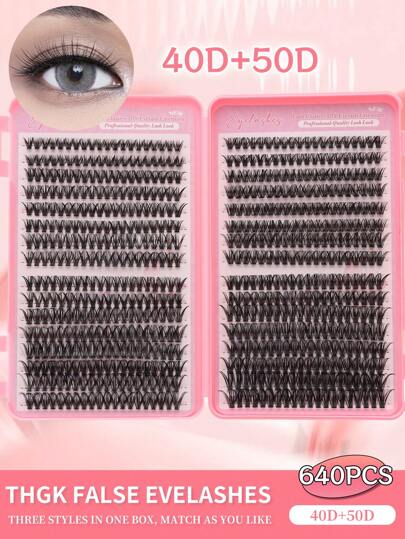 640 conjuntos de cílios postiços D Curl, curvatura 40D+50D, 8-16 mm, kit faça você mesmo para extensão de cílios com aparência natural, ultra grossos, inteligentes, ultra macios, ultra leves, reutilizáveis, de segmento único. Adequado para iniciantes, dia a dia, casamentos, encontros, festas, festivais de música, conjuntos de cílios de Halloween, conjuntos de cílios, cílios individuais, cílios postiços.