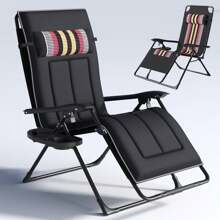 PERRTWDLF Lettino prendisole pieghevole, cuscino per lettino da giardino per 2 persone, lettino prendisole pieghevole, lettino da giardino, capacità di carico 160 kg, con portabicchieri (Nero 2)